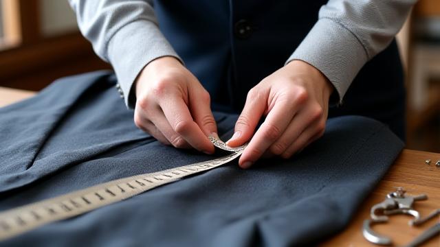 Sastre realizando arreglos y modernización de traje formal en Madrid