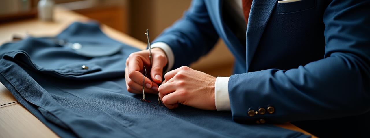 Sastre trabajando en traje a medida en Madrid — Cierzo Sastre